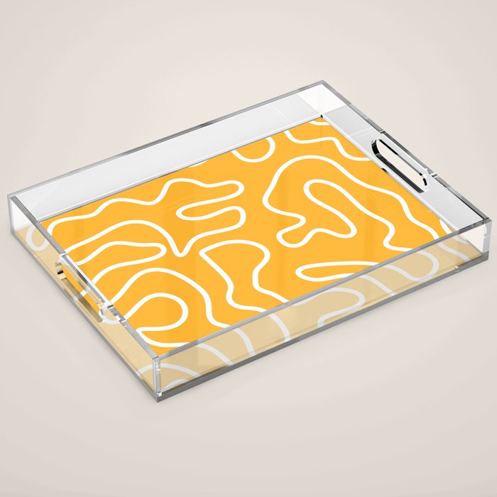 Squiggle Maze Abstract Minimalist Pattern in Mustard and White Acrylic Tray Gallery Image 1