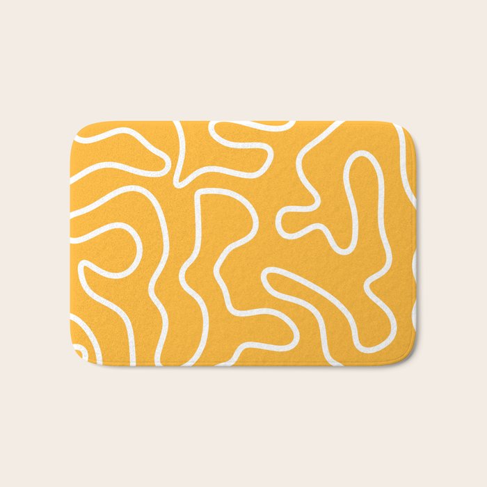 Squiggle Maze Abstract Minimalist Pattern in Mustard and White Bath Mat Gallery Image 1