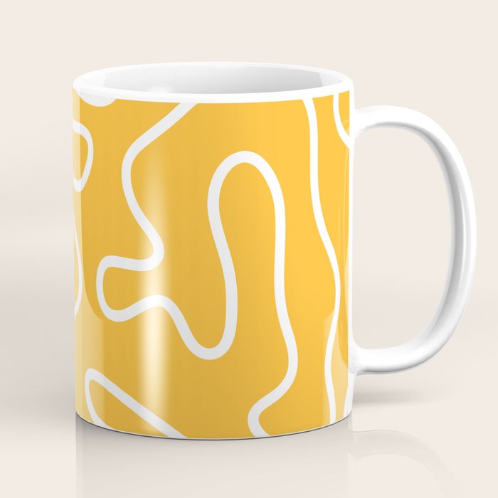 Squiggle Maze Abstract Minimalist Pattern in Mustard and White Coffee Mug Gallery Image 1
