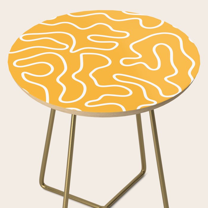 Squiggle Maze Abstract Minimalist Pattern in Mustard and White Side Table Gallery Image 2