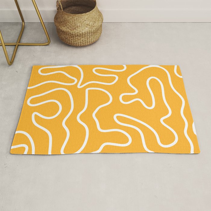 Squiggle Maze Abstract Minimalist Pattern in Mustard and White Rug Gallery Image 1