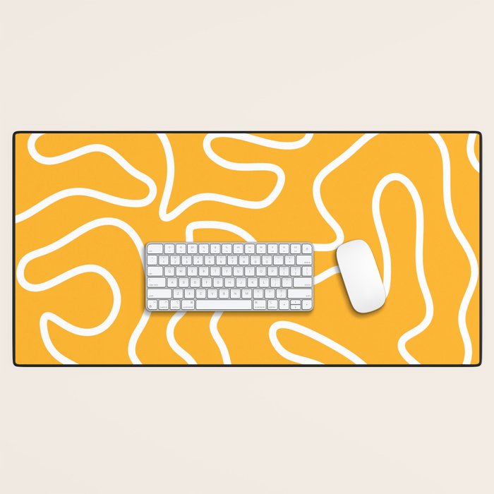 Squiggle Maze Abstract Minimalist Pattern in Mustard and White Desk Mat Gallery Image 1