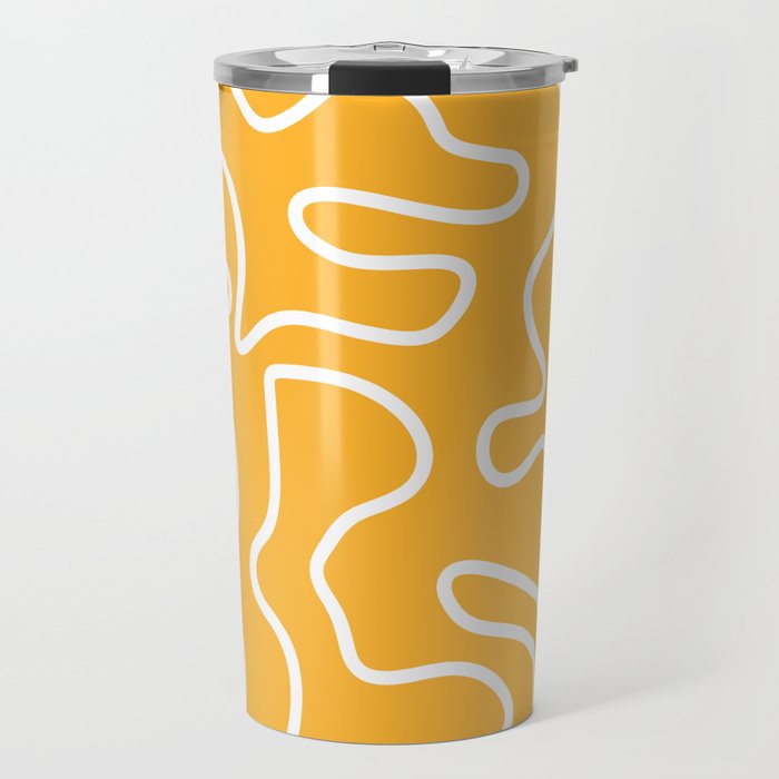 Squiggle Maze Abstract Minimalist Pattern in Mustard and White Travel Mug Gallery Image 1