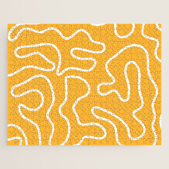 Squiggle Maze Abstract Minimalist Pattern in Mustard and White Jigsaw Puzzle Gallery Image 1