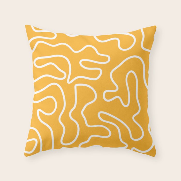 Squiggle Maze Abstract Minimalist Pattern in Mustard and White Throw Pillow Gallery Image 6