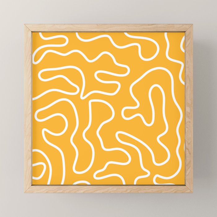 Squiggle Maze Abstract Minimalist Pattern in Mustard and White Mini Art Print Gallery Image 1