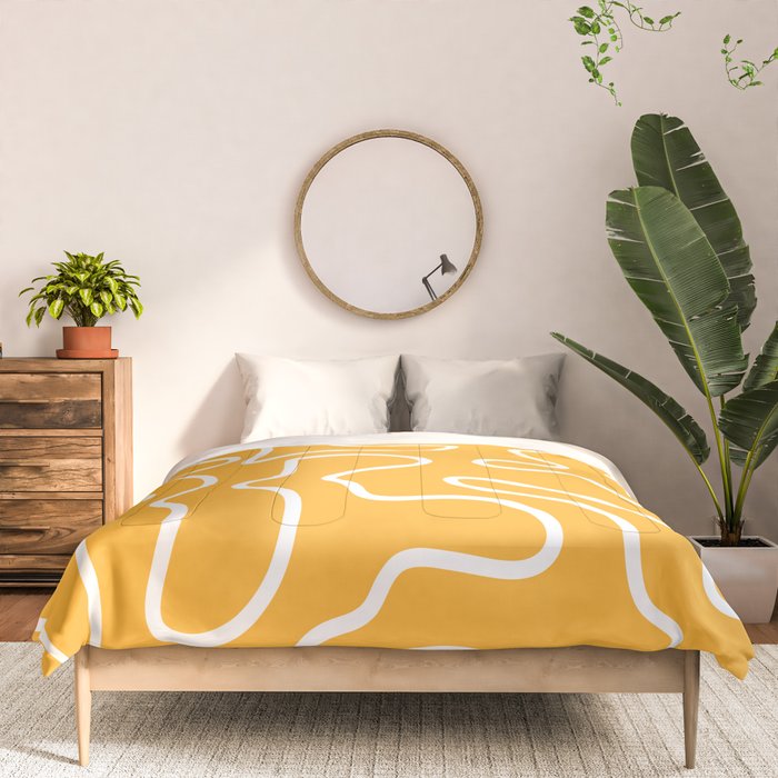 Squiggle Maze Abstract Minimalist Pattern in Mustard and White Comforter Gallery Image 3
