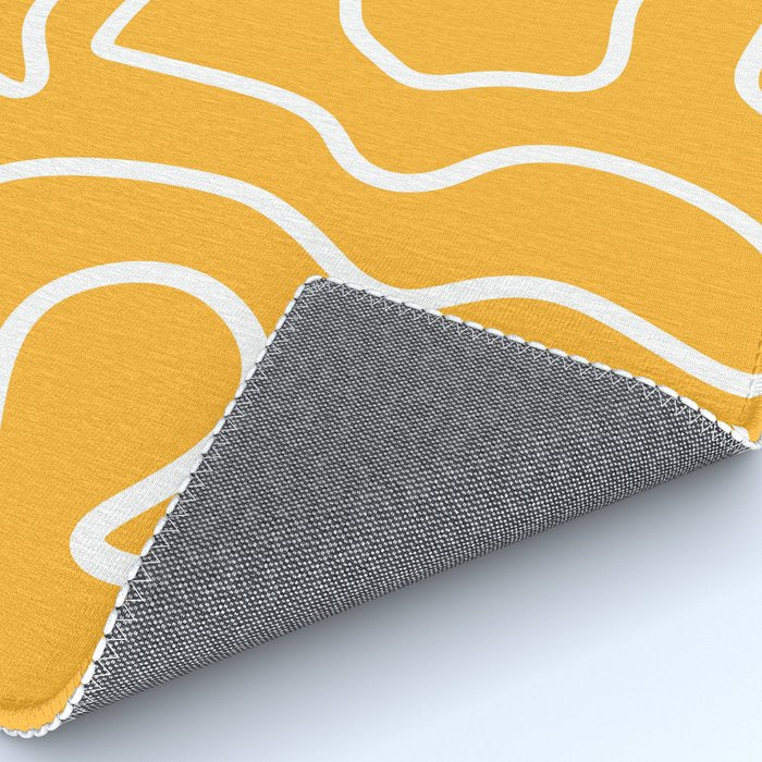 Squiggle Maze Abstract Minimalist Pattern in Mustard and White Rug Gallery Image 4