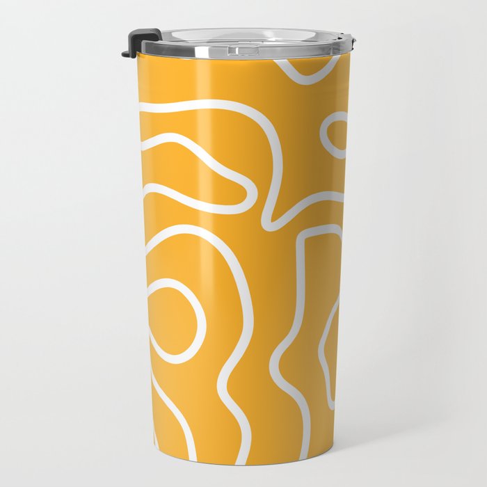 Squiggle Maze Abstract Minimalist Pattern in Mustard and White Travel Mug Gallery Image 3