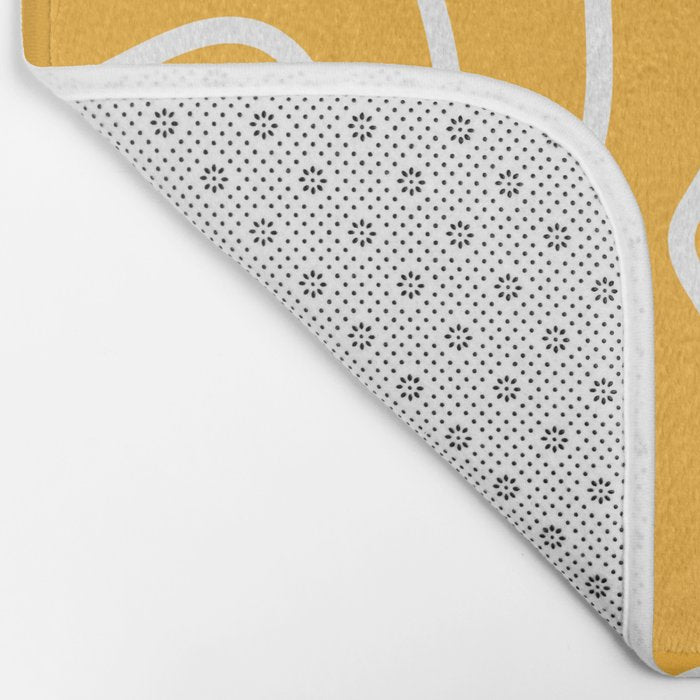 Squiggle Maze Abstract Minimalist Pattern in Mustard and White Bath Mat Gallery Image 2