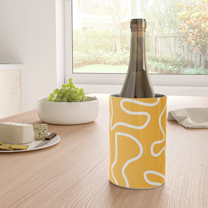 Squiggle Maze Abstract Minimalist Pattern in Mustard and White Wine Chiller Gallery Image 4