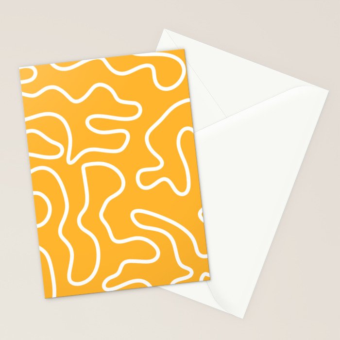 Squiggle Maze Abstract Minimalist Pattern in Mustard and White Stationery Card Gallery Image 2