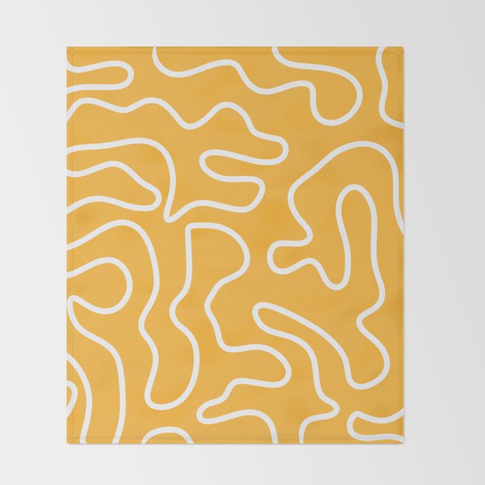 Squiggle Maze Abstract Minimalist Pattern in Mustard and White Throw Blanket Gallery Image 2