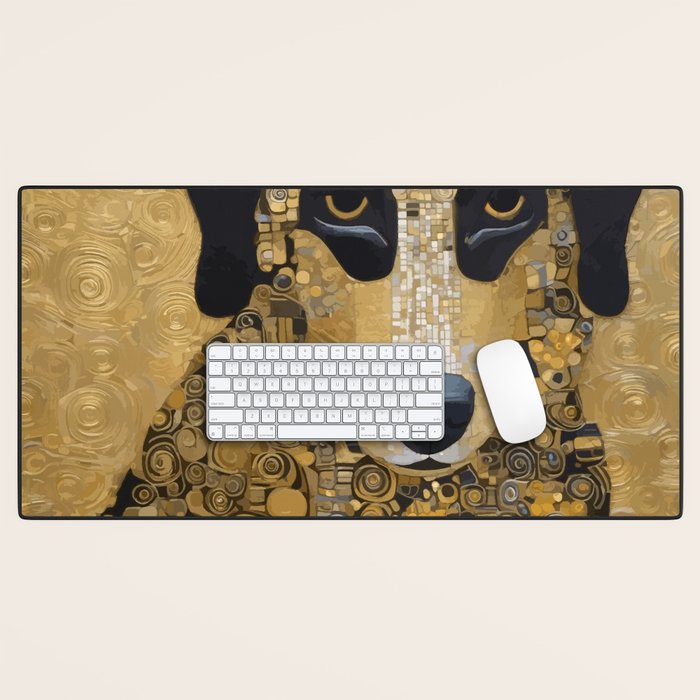 Black and Gold Klimt Dog Desk Mat Gallery Image 1