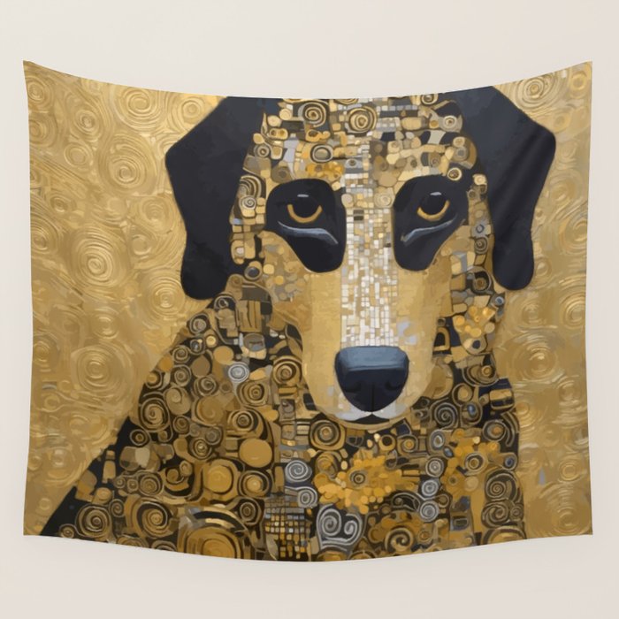 Black and Gold Klimt Dog Wall Tapestry Gallery Image 4