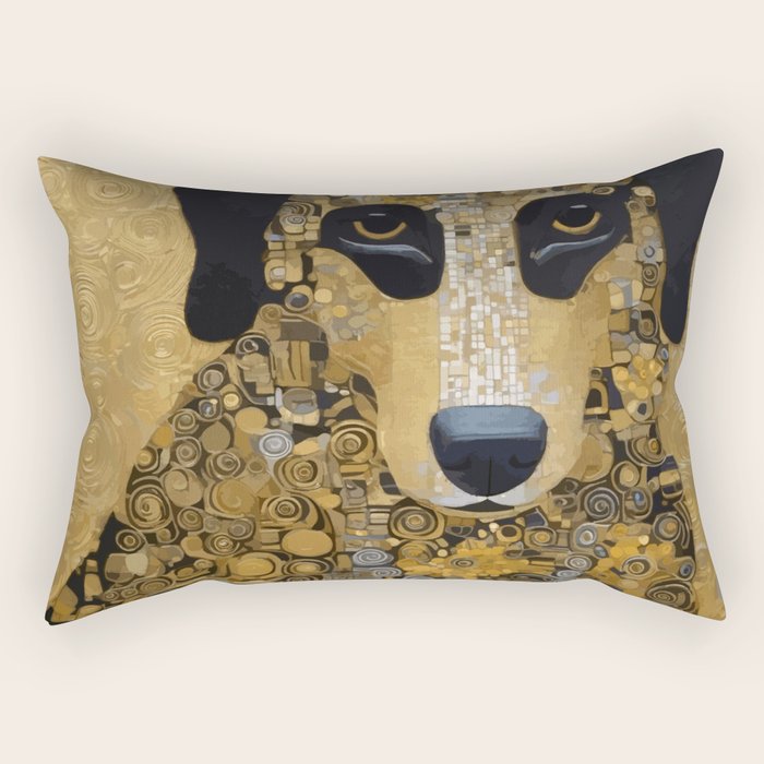 Black and Gold Klimt Dog Rectangular Pillow Gallery Image 2