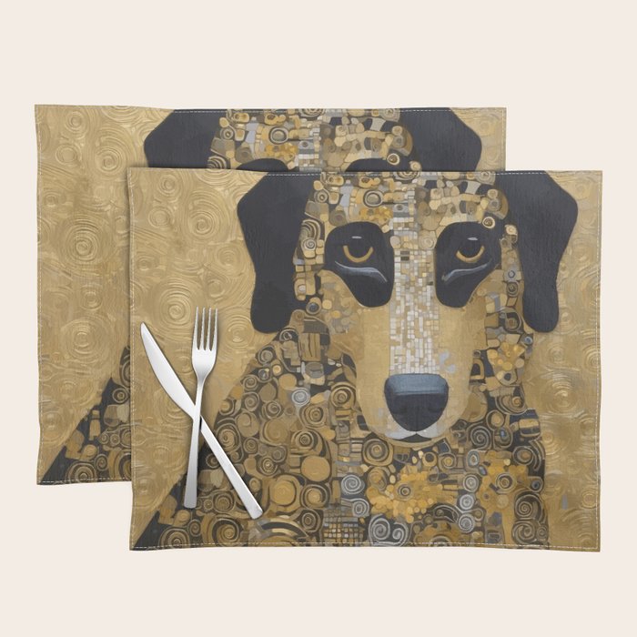 Black and Gold Klimt Dog Placemat Gallery Image 1