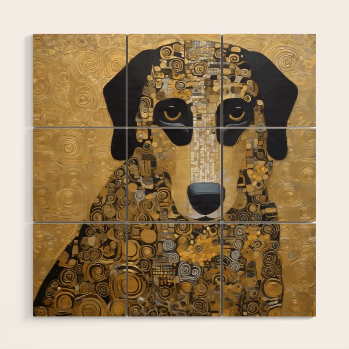 Black and Gold Klimt Dog Wood Wall Art Gallery Image 1