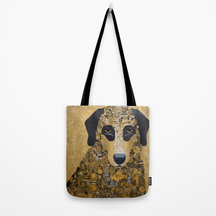 Black and Gold Klimt Dog Tote Bag Gallery Image 2