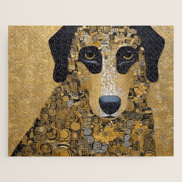 Black and Gold Klimt Dog Jigsaw Puzzle Gallery Image 1
