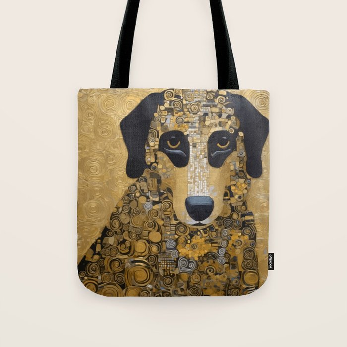 Black and Gold Klimt Dog Tote Bag Gallery Image 1