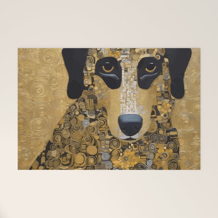 Black and Gold Klimt Dog Welcome Mat Gallery Image 1