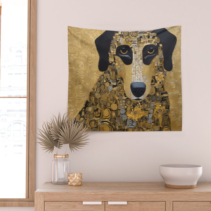 Black and Gold Klimt Dog Wall Tapestry Gallery Image 2