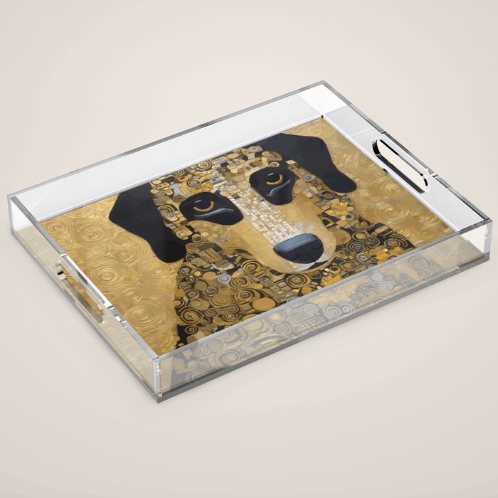 Black and Gold Klimt Dog Acrylic Tray Gallery Image 1