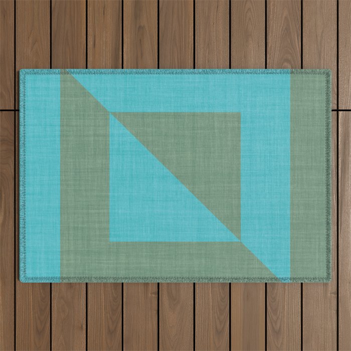 bold minimal greek geometry Green Blue Outdoor Rug Gallery Image 1
