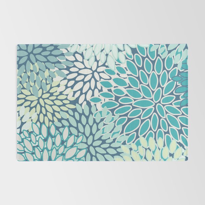 Christmas, Floral Prints, Teal, Blue and Green, Colour Prints Rug Gallery Image 2