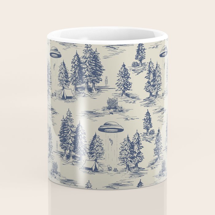 Alien Abduction Toile De Jouy Pattern in Blue Coffee Mug Gallery Image 4