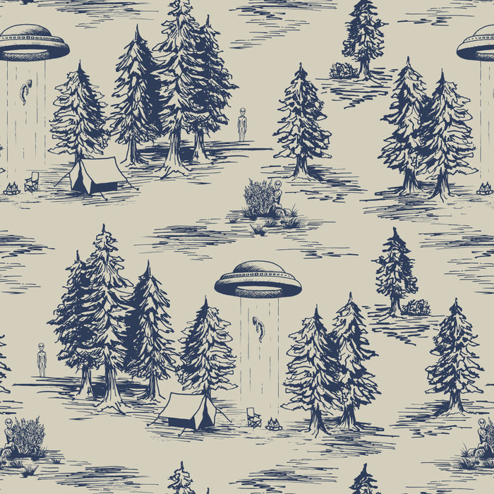 Alien Abduction Toile De Jouy Pattern in Blue Coffee Mug Gallery Image 2