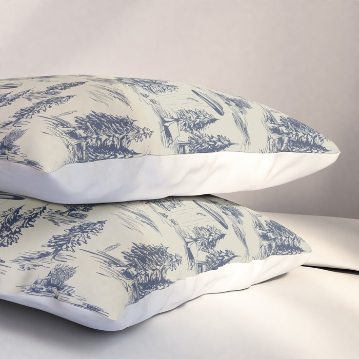 Alien Abduction Toile De Jouy Pattern in Blue Pillow Sham Gallery Image 3