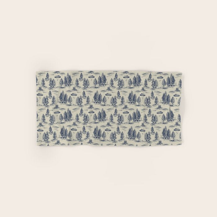 Alien Abduction Toile De Jouy Pattern in Blue Hand & Bath Towel Gallery Image 1