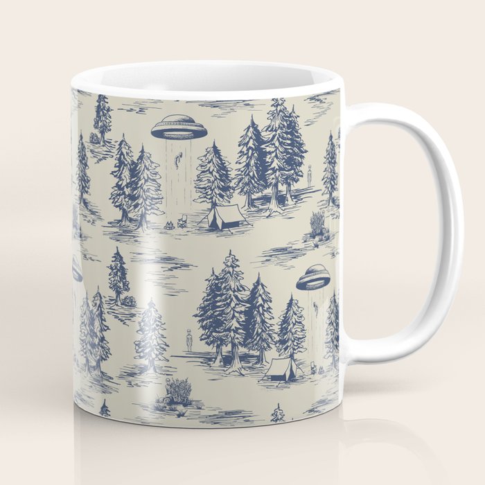 Alien Abduction Toile De Jouy Pattern in Blue Coffee Mug