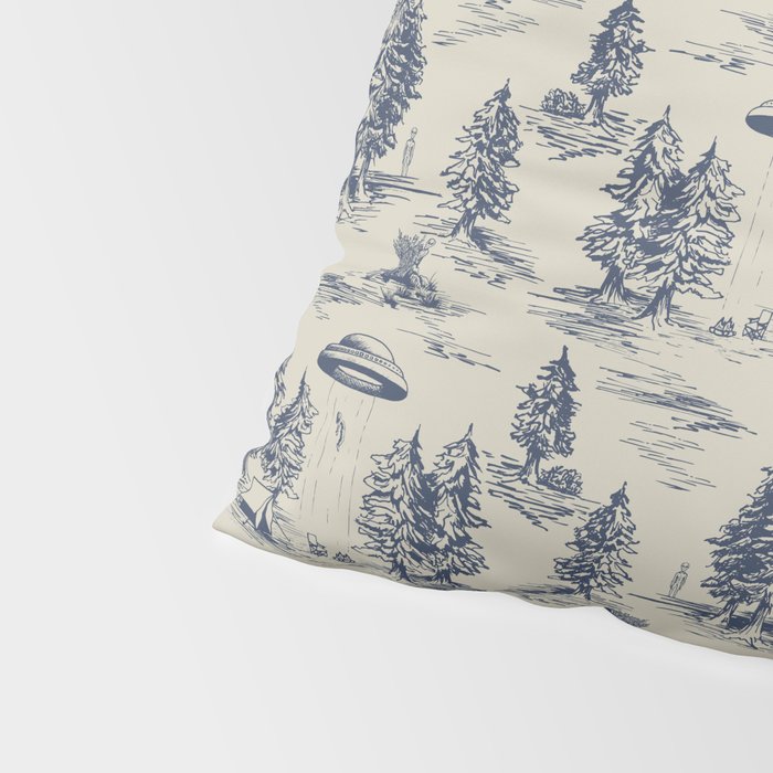 Alien Abduction Toile De Jouy Pattern in Blue Pillow Sham Gallery Image 4