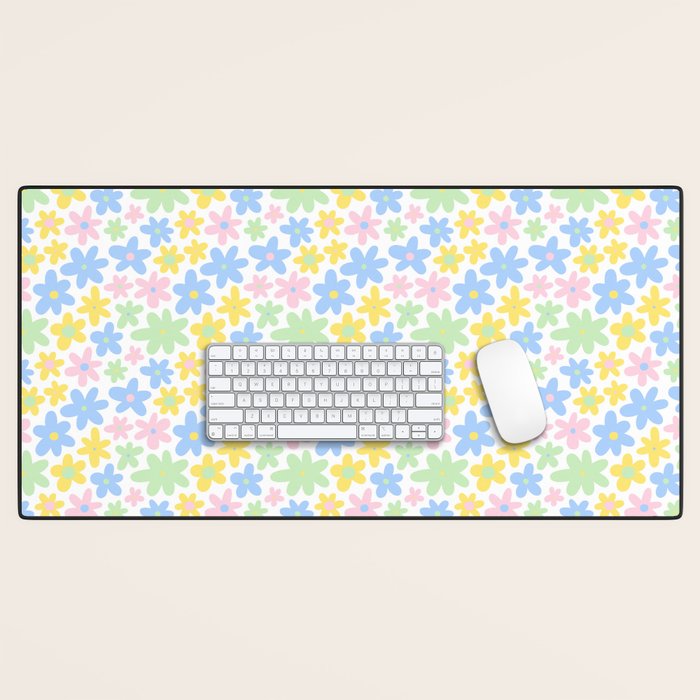 Colorful pastel flower art pattern Desk Mat Gallery Image 1