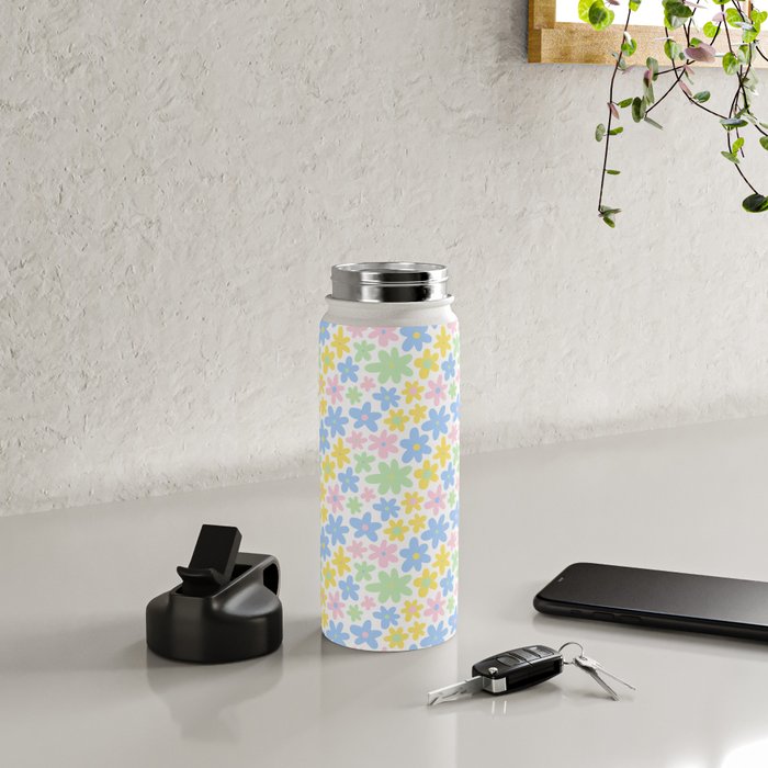 Colorful pastel flower art pattern Water Bottle Gallery Image 4