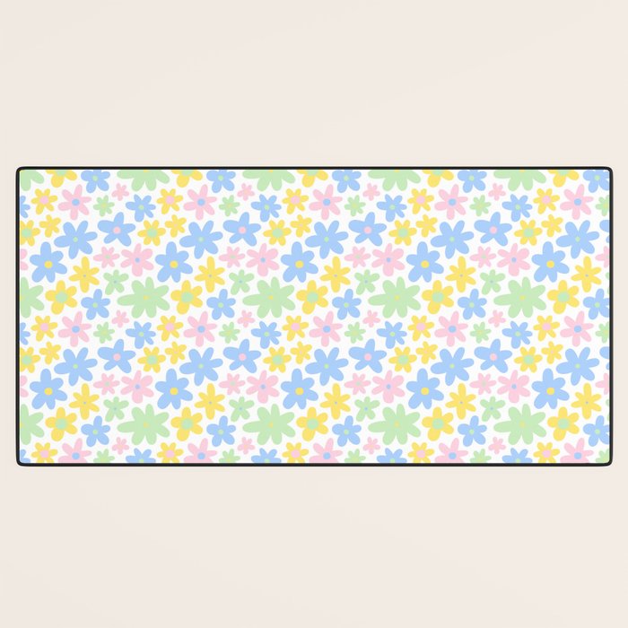Colorful pastel flower art pattern Desk Mat Gallery Image 3