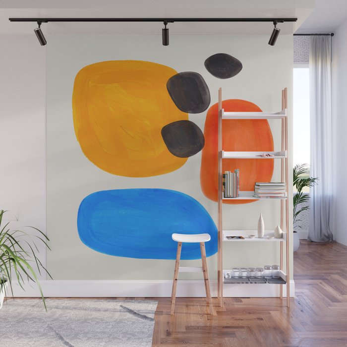 Minimalist Modern Mid Century Colorful Abstract Shapes Primary Colors Yellow Orange Blue Bubbles Wall Mural Gallery Image 1