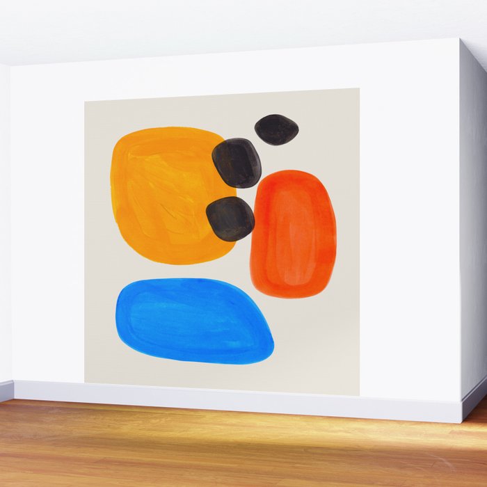 Minimalist Modern Mid Century Colorful Abstract Shapes Primary Colors Yellow Orange Blue Bubbles Wall Mural Gallery Image 2