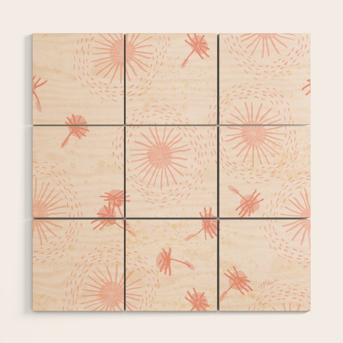 Make A Wish Dandelion Pattern in Pastel Pink & Peach Wood Wall Art Gallery Image 1