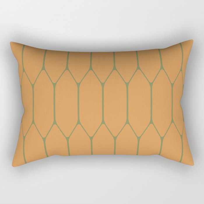 Long Honeycomb Minimalist Geometric Pattern in Muted Cantaloupe Orange and Vintage Olive Green Rectangular Pillow Gallery Image 2