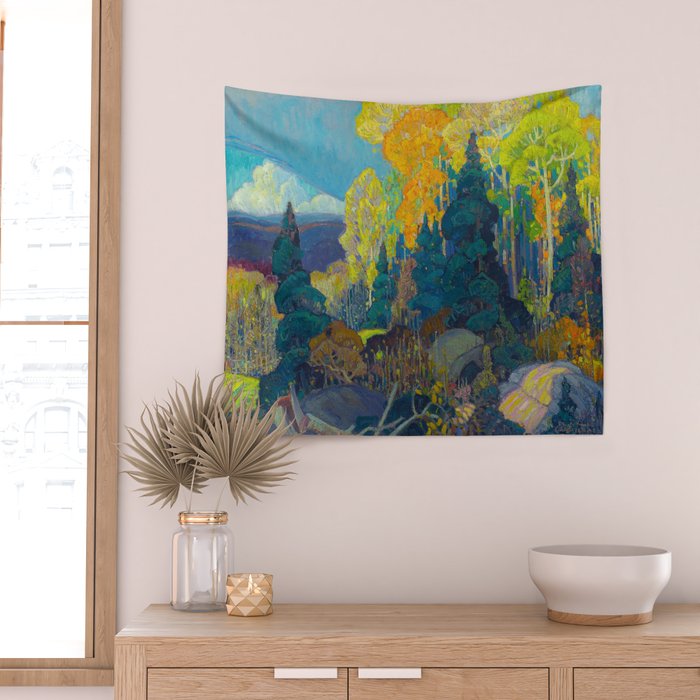 Canadian Landscape Franklin Carmichael Art Nouveau Post-Impressionism Autumn Hillside Wall Tapestry Gallery Image 2