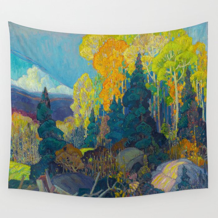 Canadian Landscape Franklin Carmichael Art Nouveau Post-Impressionism Autumn Hillside Wall Tapestry Gallery Image 1
