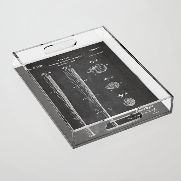 Baseball Bat Patent - Baseball Art - Black Chalkboard Acrylic Tray Gallery Image 1
