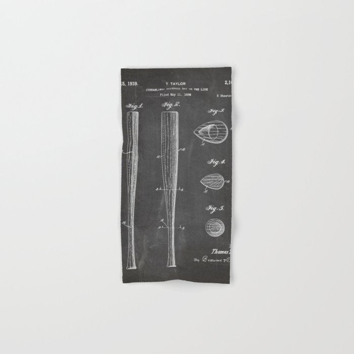 Baseball Bat Patent - Baseball Art - Black Chalkboard Towels Gallery Image 1