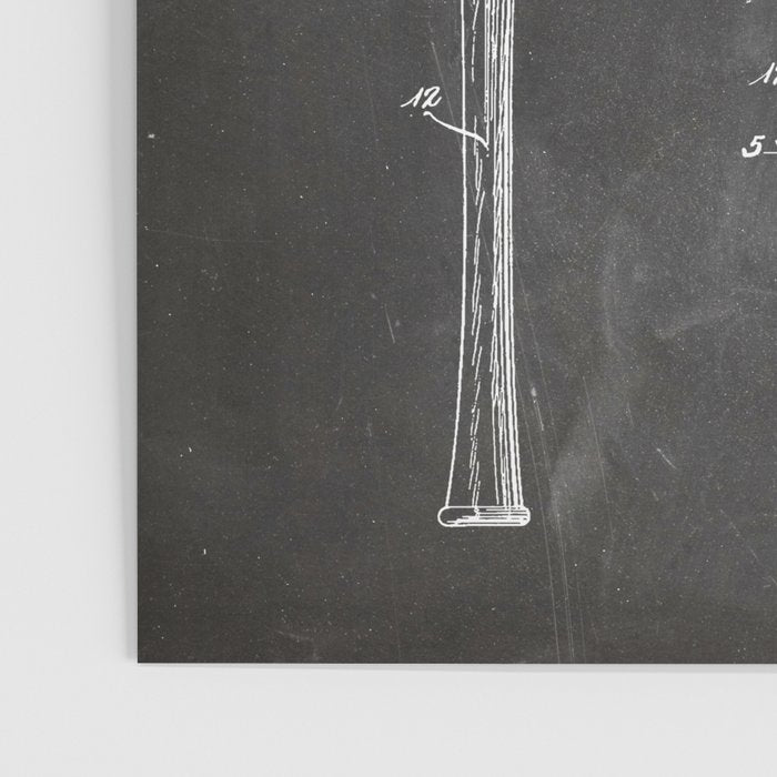 Baseball Bat Patent - Baseball Art - Black Chalkboard Poster Gallery Image 3