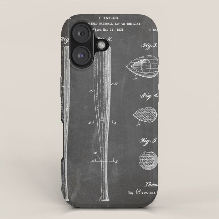 Baseball Bat Patent - Baseball Art - Black Chalkboard iPhone Case Gallery Image 1