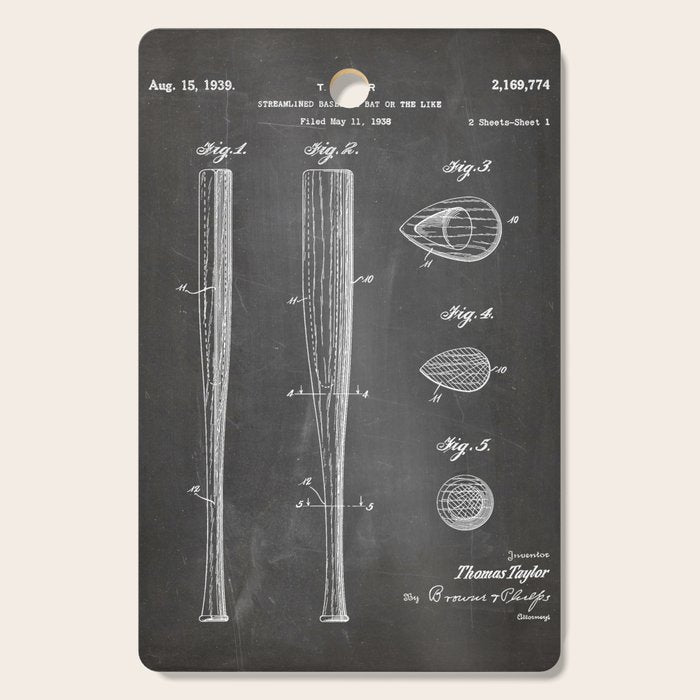 Baseball Bat Patent - Baseball Art - Black Chalkboard Cutting Board Gallery Image 1